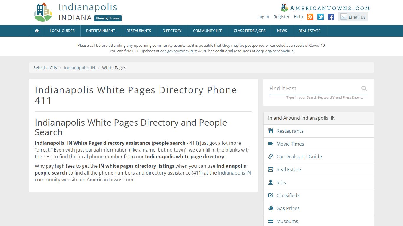 Indianapolis White Pages Directory Phone 411 - AmericanTowns.com